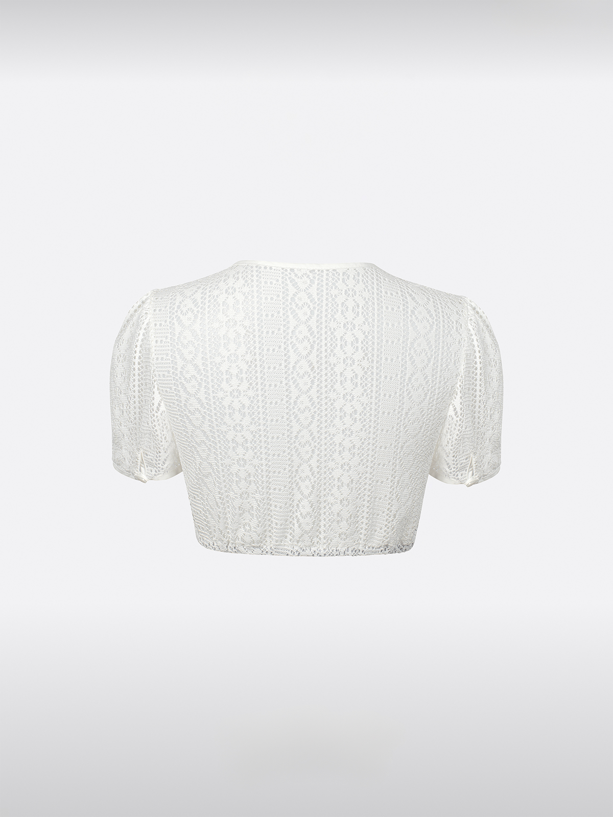 Weiß kurzarm Rundhals Dirndlbluse aus Spitze